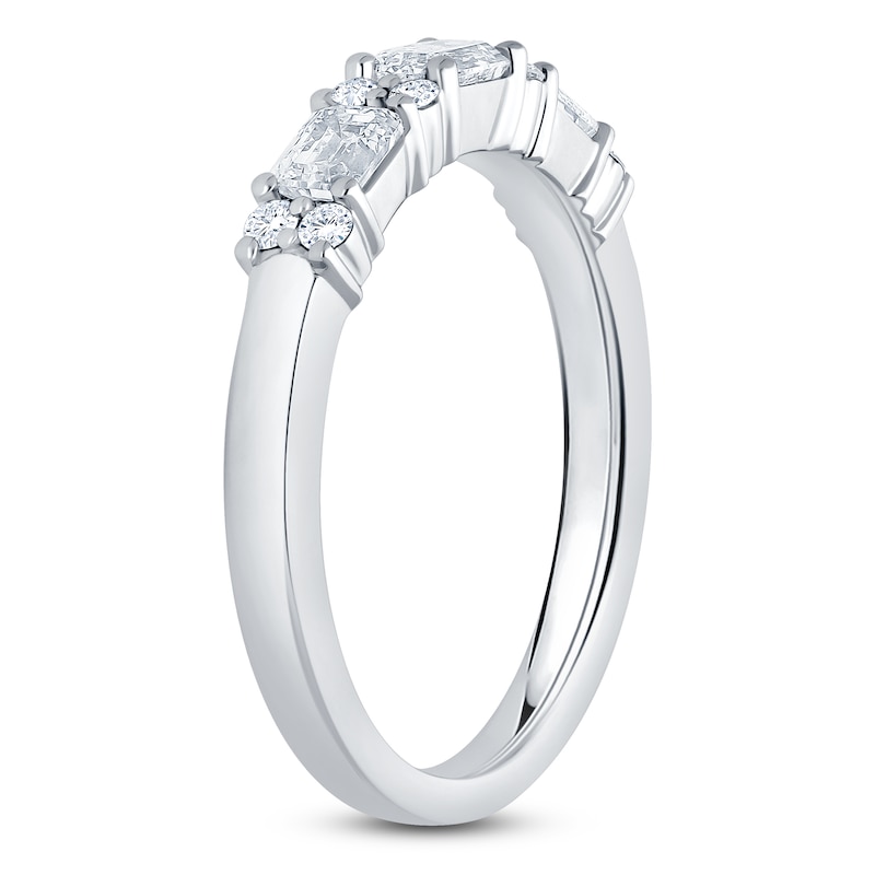 Main Image 2 of Certified Round & Emerald-Cut Diamond Wedding Band 3/4 ct tw 14K White Gold