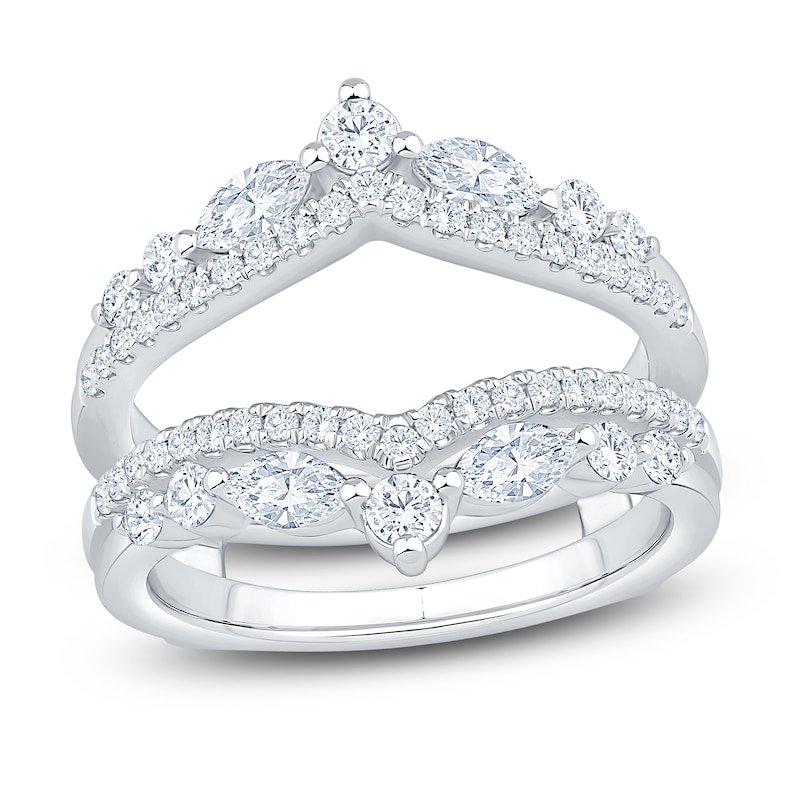 Main Image 1 of Certified Marquise & Round-Cut Diamond Chevron Enhancer Ring 1 ct tw 14K White Gold
