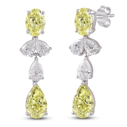 Multi-Shape Yellow & White Lab-Grown Diamond Drop Earrings 3-1/2 ct tw 14K White Gold