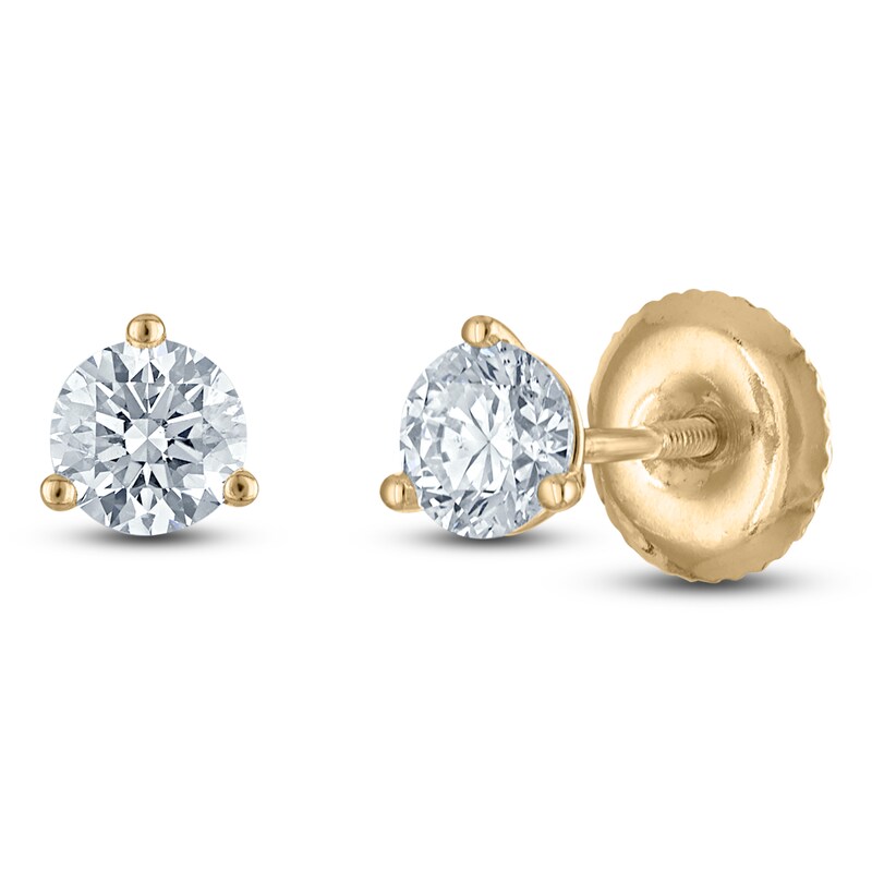 Main Image 2 of Round-Cut Lab-Grown Diamond Solitaire Stud Earrings 1/2 ct tw 18K Yellow Gold (VS2/F)