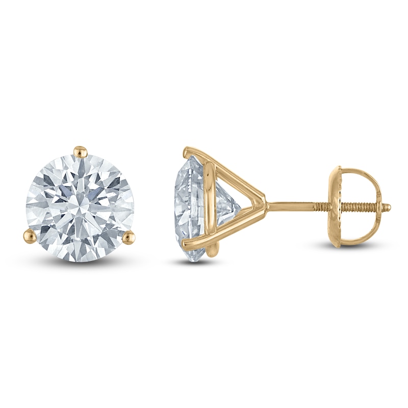 Main Image 1 of Round-Cut Lab-Grown Diamond Solitaire Stud Earrings 4 ct tw 18K Yellow Gold (VS2/F)