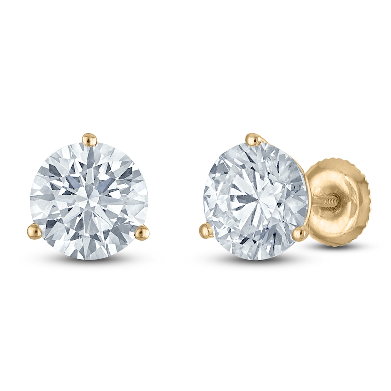 Main Image 2 of Round-Cut Lab-Grown Diamond Solitaire Stud Earrings 4 ct tw 18K Yellow Gold (VS2/F)