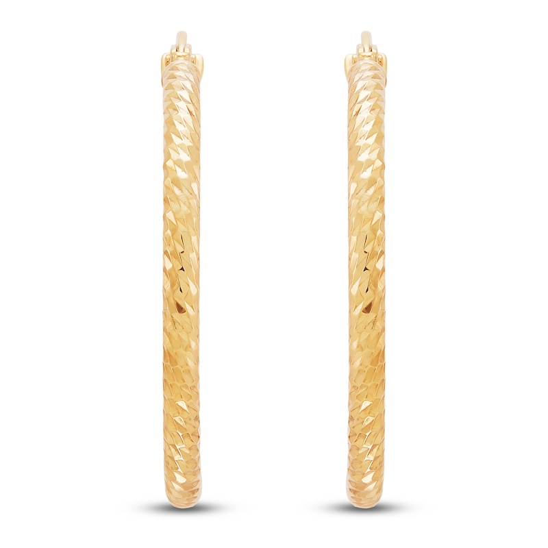 Main Image 1 of Diamond-Cut Pattern Hoop Earrings 10K Yellow Gold 20mm