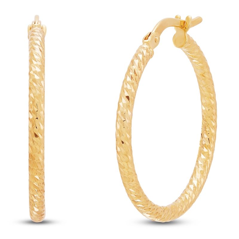 Main Image 2 of Diamond-Cut Pattern Hoop Earrings 10K Yellow Gold 20mm