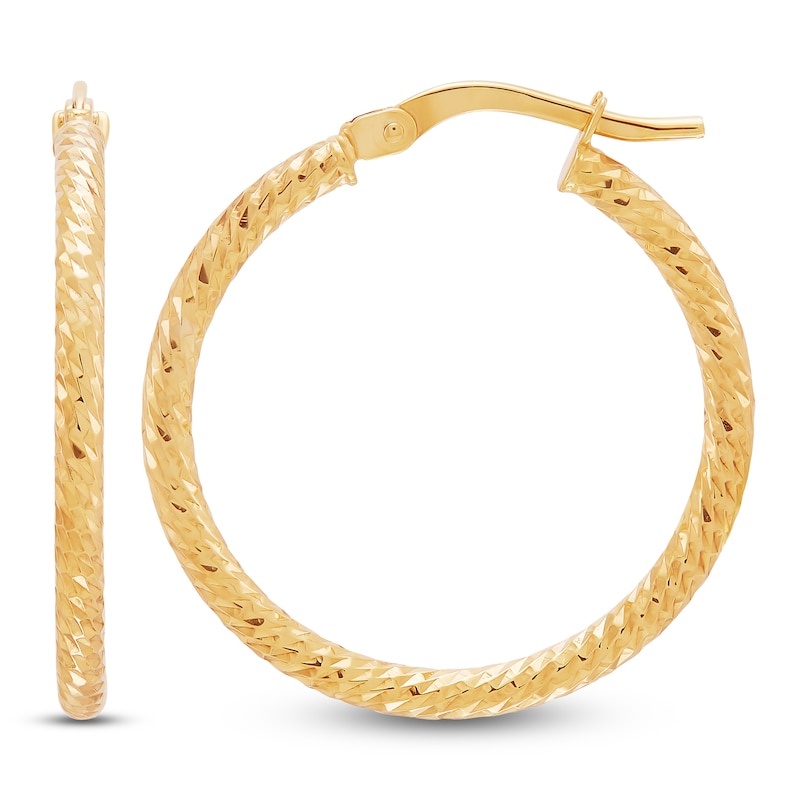 Main Image 3 of Diamond-Cut Pattern Hoop Earrings 10K Yellow Gold 20mm