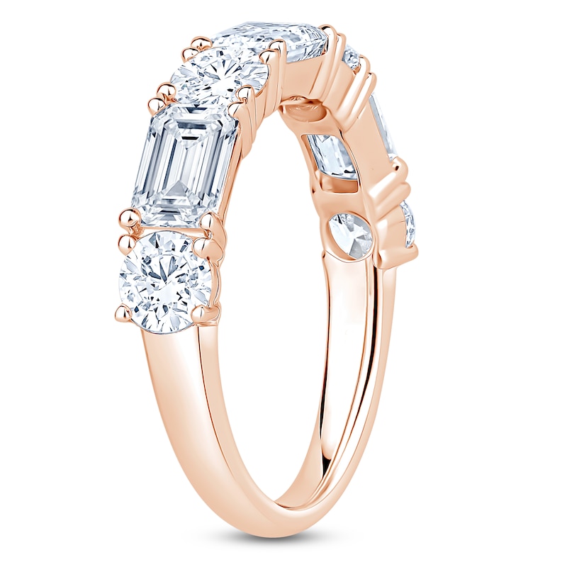Main Image 2 of Round & Emerald-Cut Lab-Grown Diamond Alternating Anniversary Ring 3 ct tw 14K Rose Gold