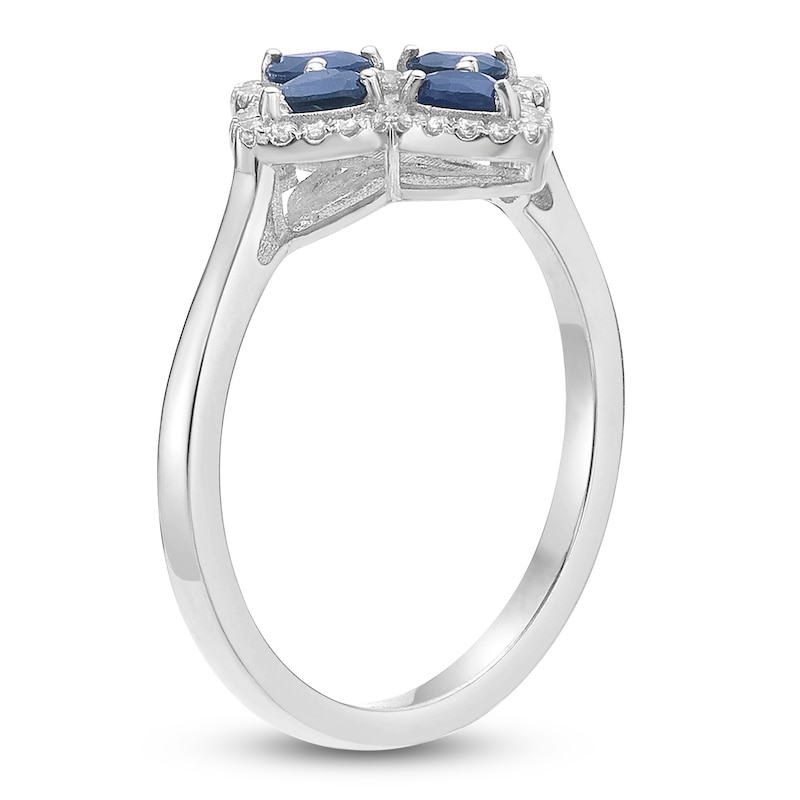 Main Image 2 of Pear-Shaped Natural Blue Sapphire & Diamond Clover Ring 1/5 ct tw 10K White Gold