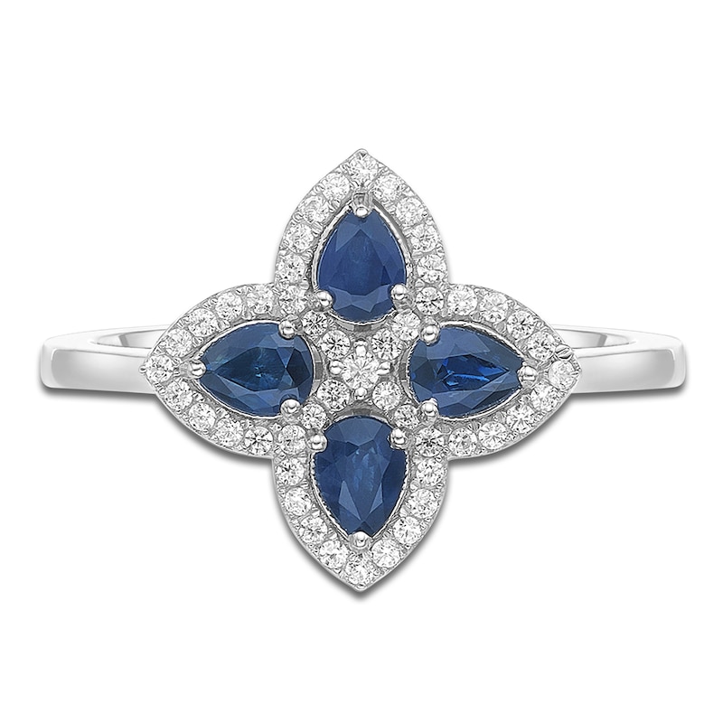 Main Image 3 of Pear-Shaped Natural Blue Sapphire & Diamond Clover Ring 1/5 ct tw 10K White Gold