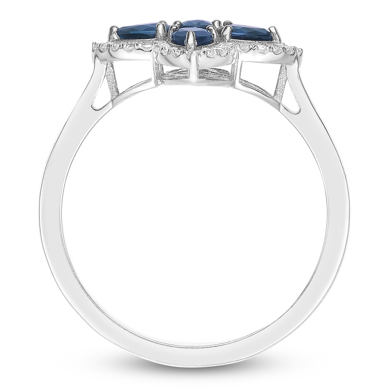 Main Image 4 of Pear-Shaped Natural Blue Sapphire & Diamond Clover Ring 1/5 ct tw 10K White Gold