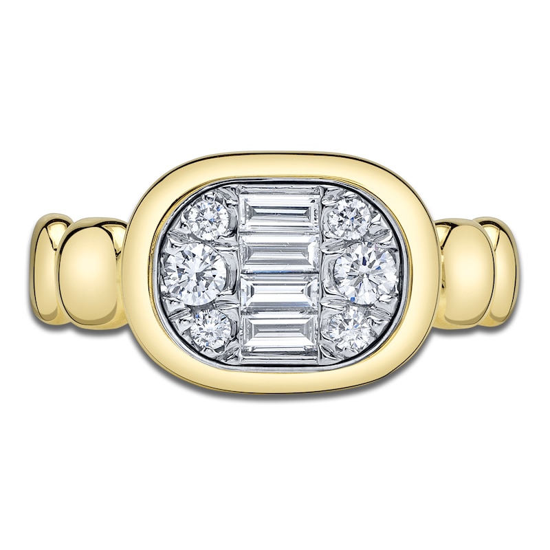 Main Image 3 of Shy ICON Lumeria Baguette & Round-Cut Multi-Diamond Pillow Ring 1/2 ct tw 14K Yellow Gold