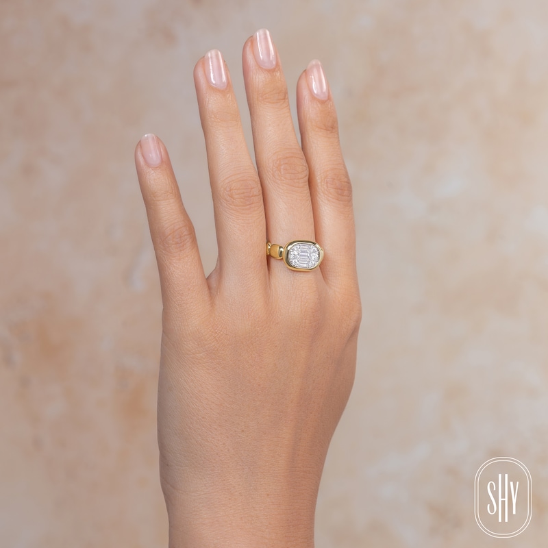 Main Image 5 of Shy ICON Lumeria Baguette & Round-Cut Multi-Diamond Pillow Ring 1/2 ct tw 14K Yellow Gold