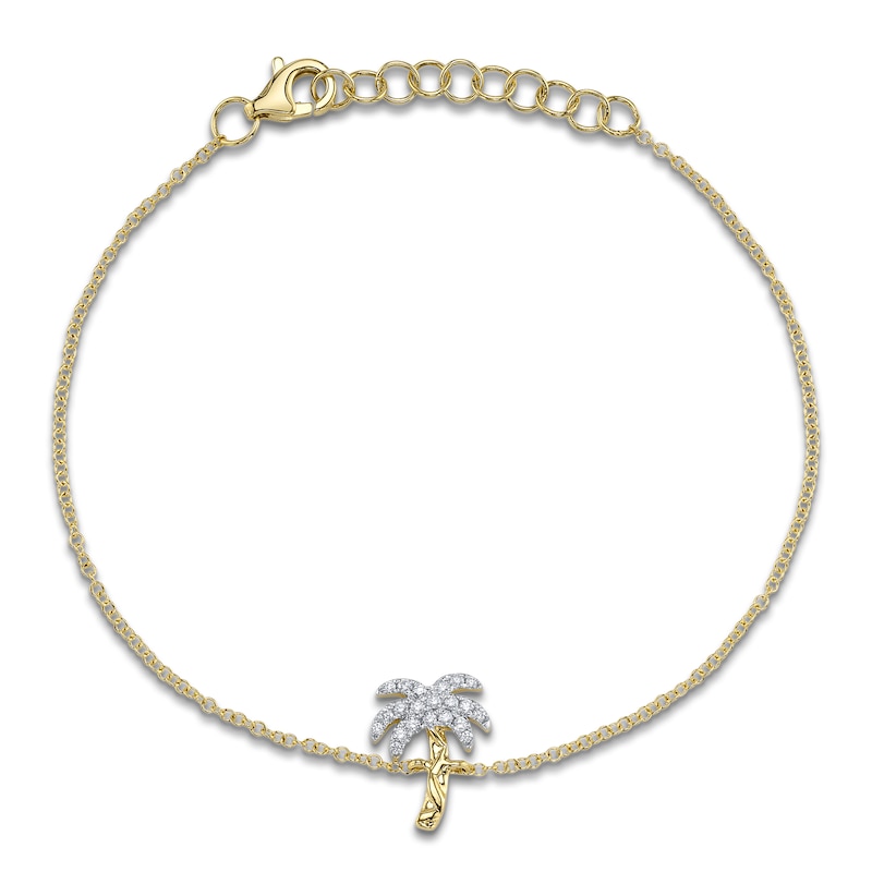Main Image 1 of Shy Creation Diamond Palm Tree Bracelet 1/10 ct tw 14K Yellow Gold 7"