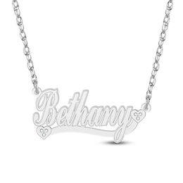 Diamond Accent Hearts Name Necklace 10K White Gold 18"