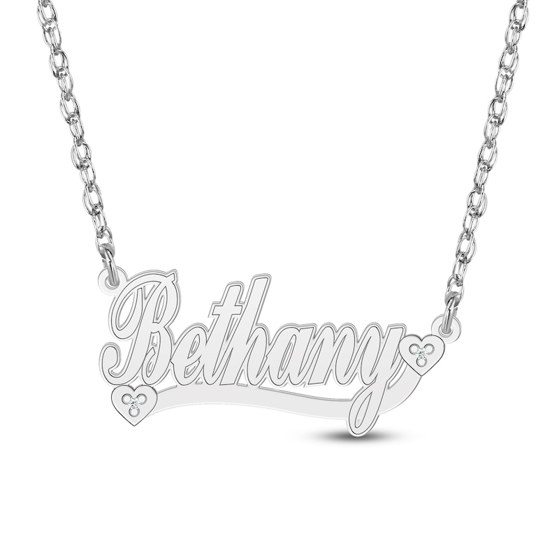 Main Image 1 of Diamond Accent Hearts Name Necklace 10K White Gold 18"