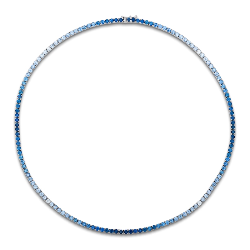 Main Image 1 of Le Vian Denim Ombré Sapphire Tennis Necklace 14K Vanilla Gold 17.5"