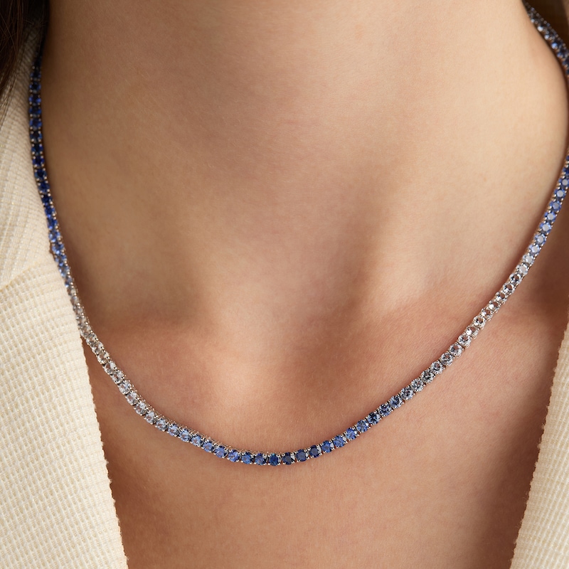Main Image 3 of Le Vian Denim Ombré Sapphire Tennis Necklace 14K Vanilla Gold 17.5"
