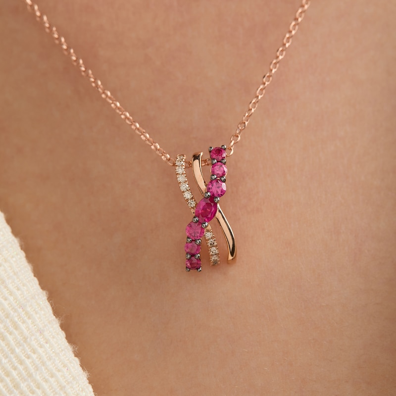 Main Image 3 of Le Vian Natural Ruby Necklace 1/10 ct tw Diamonds 14K Strawberry Gold 19"