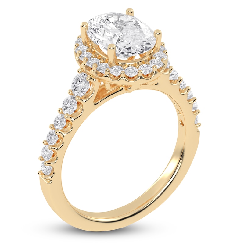 Main Image 2 of Oval-Cut Lab-Grown Diamond Cushion Halo Engagement Ring 2-3/4 ct tw 14K Yellow Gold