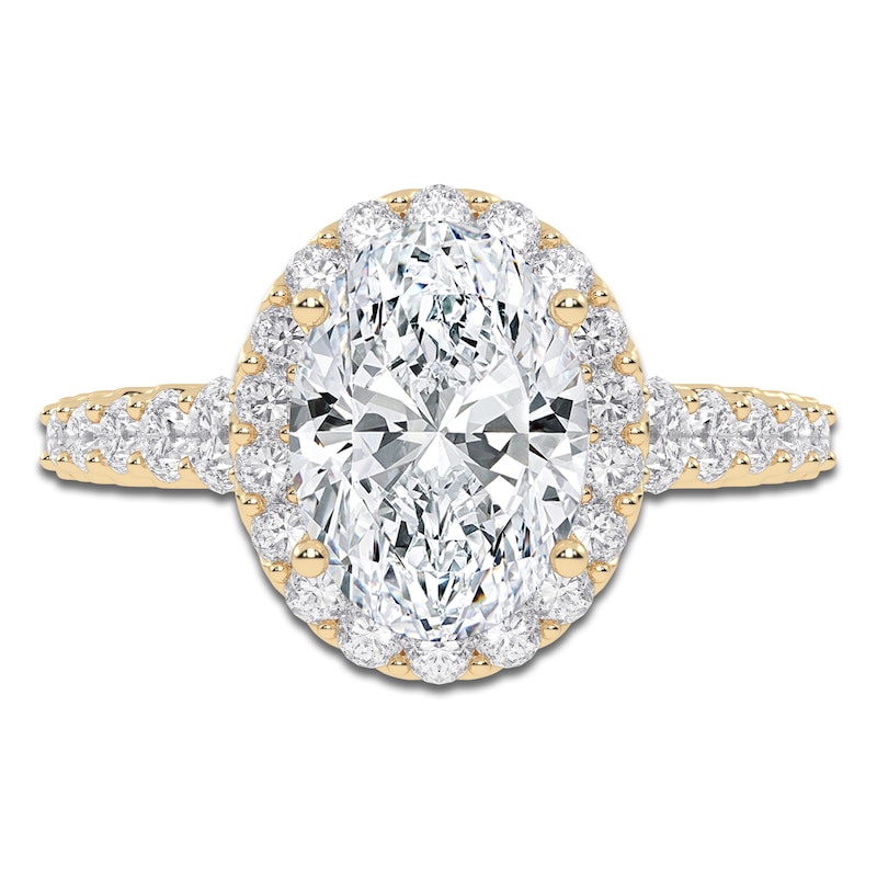 Main Image 3 of Oval-Cut Lab-Grown Diamond Cushion Halo Engagement Ring 2-3/4 ct tw 14K Yellow Gold