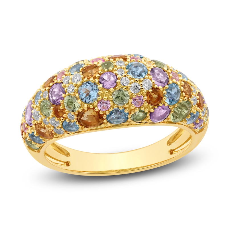 Main Image 1 of Jared Signature Natural Amethyst, Citrine, Peridot, Pink Sapphire, Swiss Blue Topaz & Diamond Pavé Domed Ring 1/5 ct tw 14K Yellow Gold