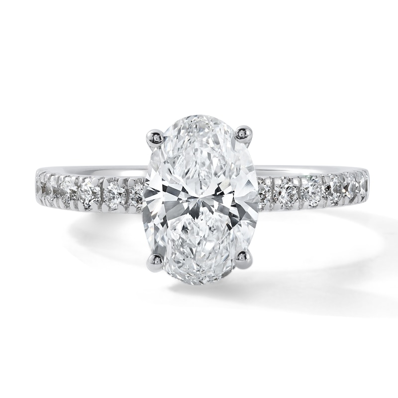 Main Image 1 of Certified Oval-Cut Lab-Grown Diamond Hidden Halo Engagement Ring 2-1/2 ct tw 14K White Gold