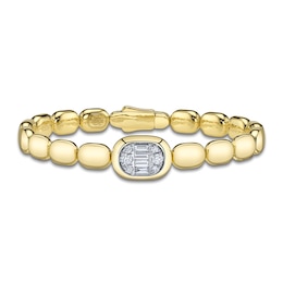 Shy ICON Lumeria Baguette & Round-Cut Multi-Diamond Pillow Link Bangle Bracelet 1/2 ct tw 14K Yellow Gold B22001553ZM