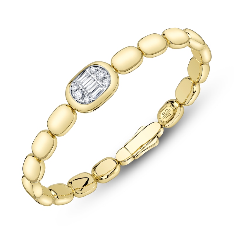 Main Image 2 of Shy ICON Lumeria Baguette & Round-Cut Multi-Diamond Pillow Link Bangle Bracelet 1/2 ct tw 14K Yellow Gold B22001553ZM