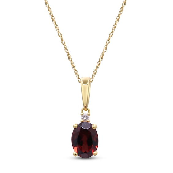 Oval-Cut Natural Garnet & Diamond Accent Necklace 10K Yellow Gold 18"
