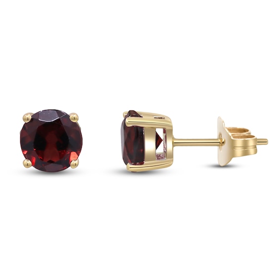 Round-Cut Natural Garnet Solitaire Stud Earrings 10K Yellow Gold