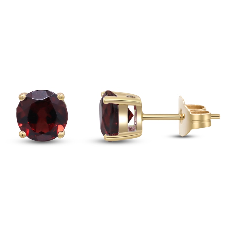 Main Image 1 of Round-Cut Natural Garnet Solitaire Stud Earrings 10K Yellow Gold