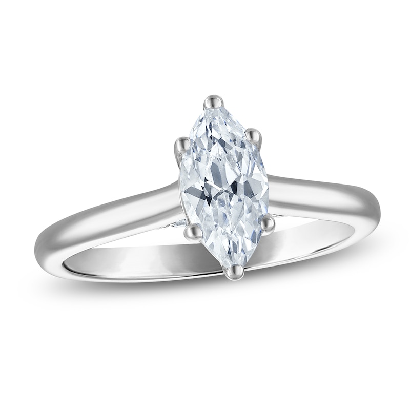 Main Image 1 of Certified Marquise-Cut Lab-Grown Diamond Solitaire Plus Engagement Ring 1 ct tw 14K White Gold (VS2/F)