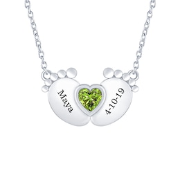 Birthstone Baby Feet Heart Necklace (1 Stone and 2 Lines)