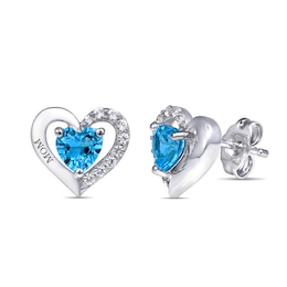 Birthstone Heart Stud Earrings (1 Stone and 2 Lines)