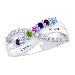 Family & Mother's Birthstone Crossover Ring (2-7 Stones and 2 Lines)