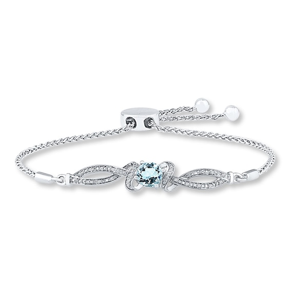 Aquamarine Bolo Bracelet 1/15 ct tw Diamonds Sterling Silver