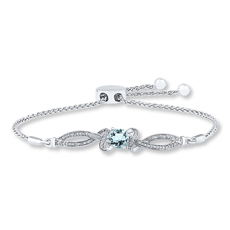 Aquamarine Bolo Bracelet 1/15 ct tw Diamonds Sterling Silver