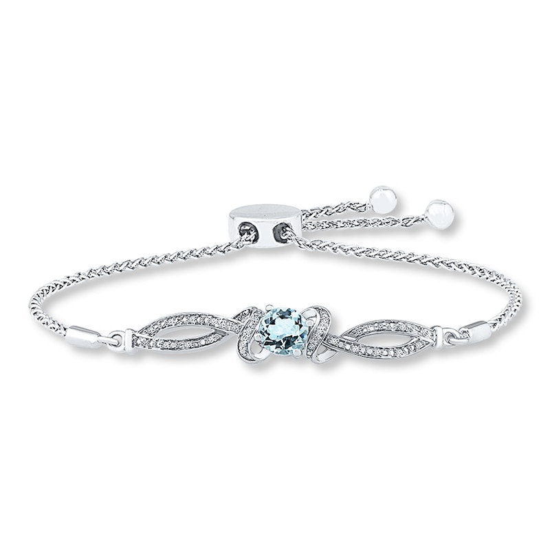 Main Image 1 of Aquamarine Bolo Bracelet 1/15 ct tw Diamonds Sterling Silver