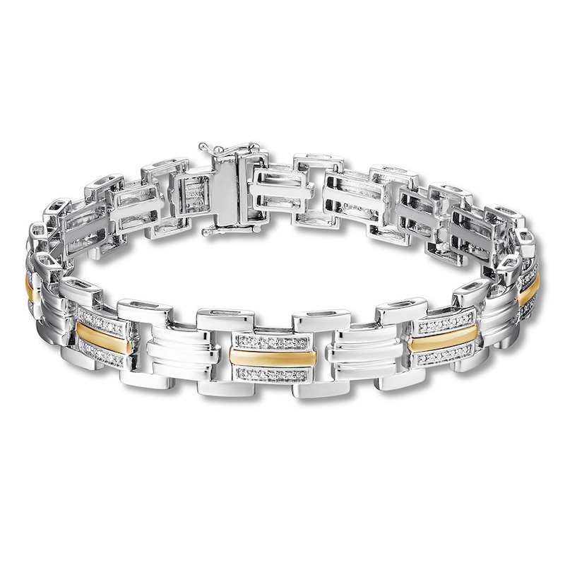 Men's Bracelet 1/6 ct tw Diamonds Sterling Silver/10K Gold
