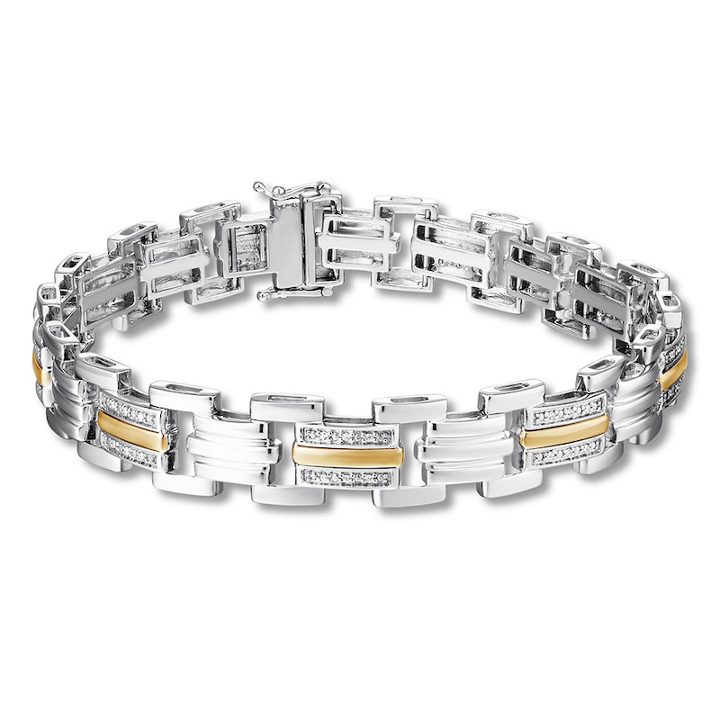 Main Image 1 of Men's Bracelet 1/6 ct tw Diamonds Sterling Silver/10K Gold