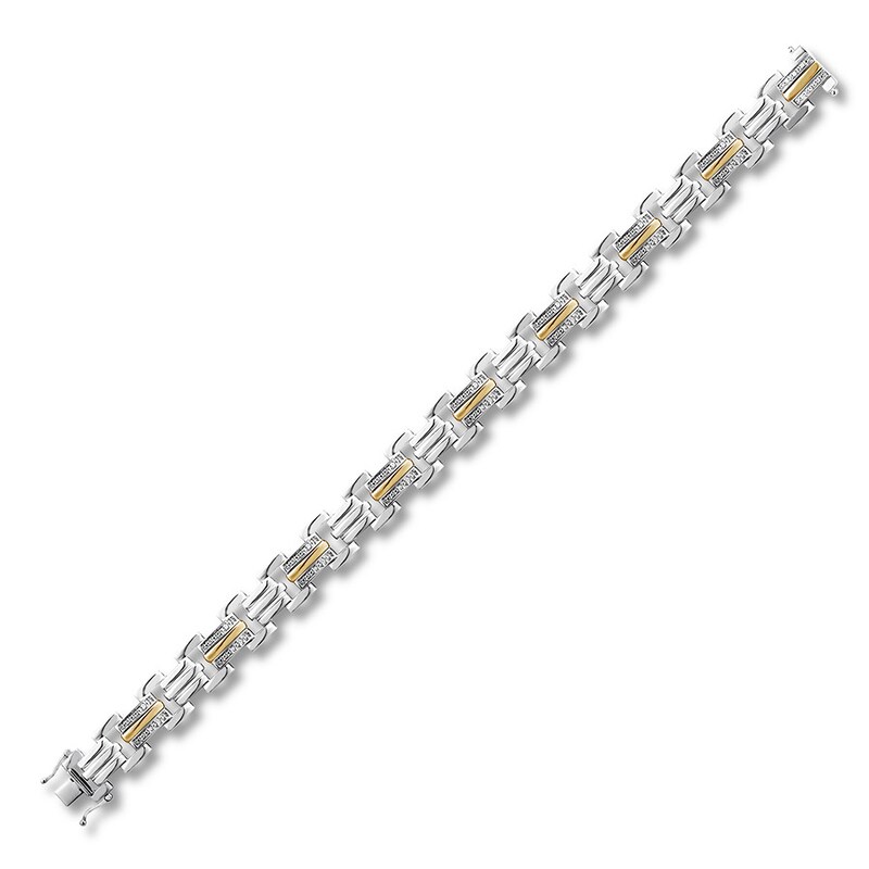 Main Image 2 of Men's Bracelet 1/6 ct tw Diamonds Sterling Silver/10K Gold