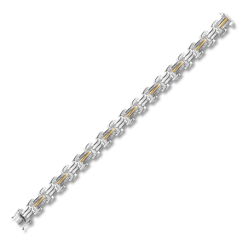 Men's Bracelet 1/6 ct tw Diamonds Sterling Silver/10K Gold