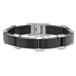 Men's Link Bracelet Black Ion-plated Stainless Steel 8.5&quot;