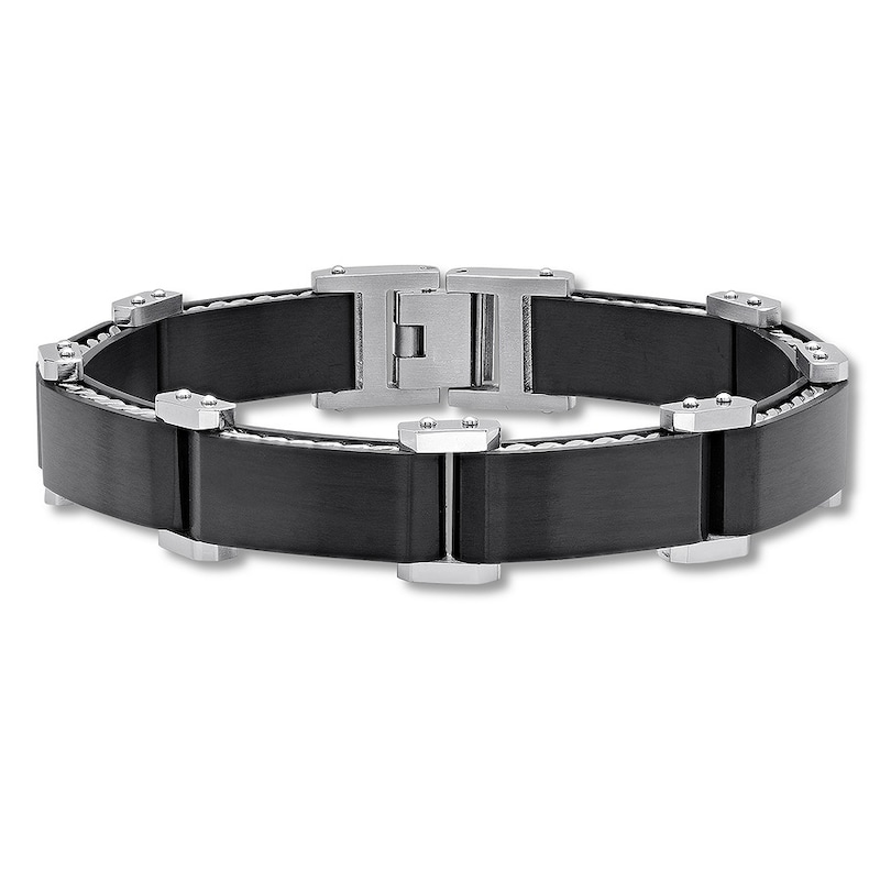 Men's Link Bracelet Black Ion-plated Stainless Steel 8.5"