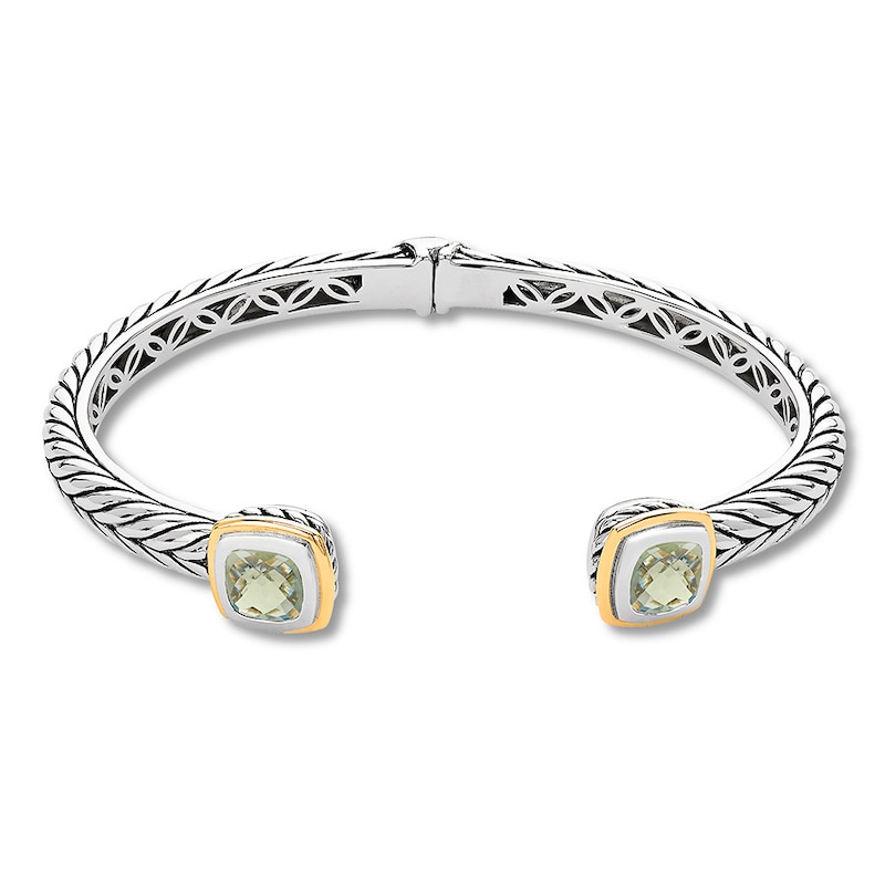 Green Quartz Bangle Sterling Silver/14K Gold