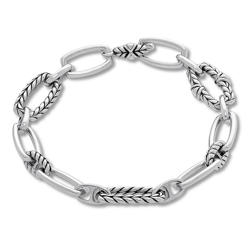 Braided & Smooth Link Bracelet Sterling Silver 7.5"