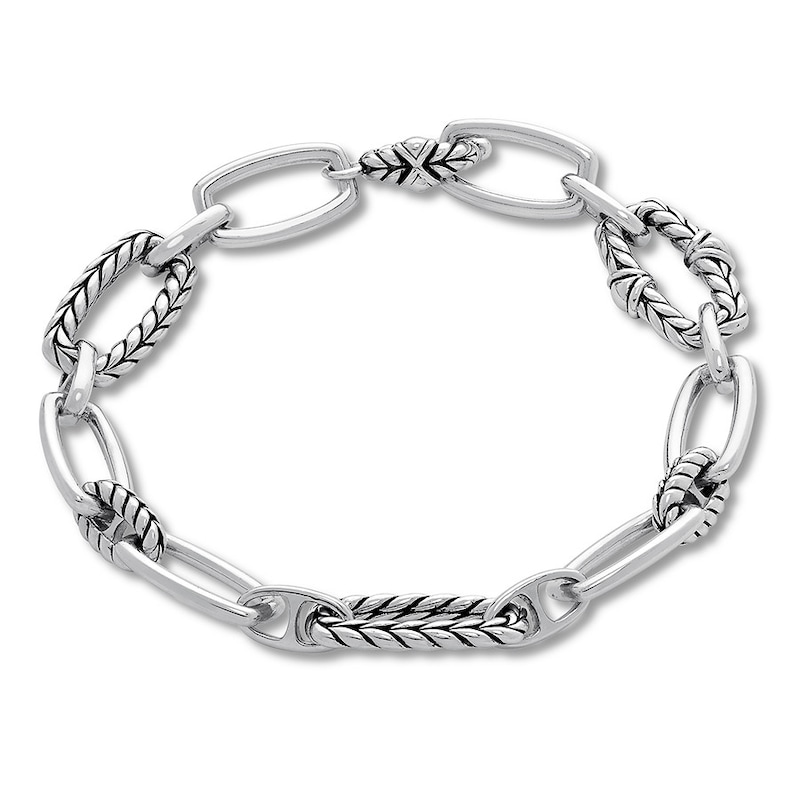 Main Image 1 of Braided & Smooth Link Bracelet Sterling Silver 7.5"
