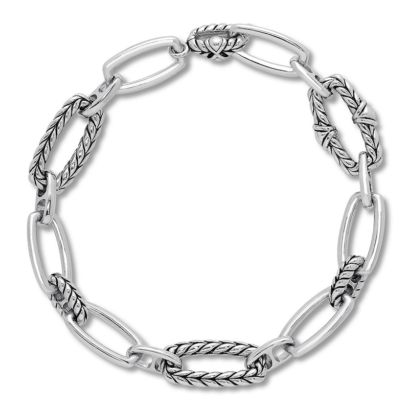 Braided & Smooth Link Bracelet Sterling Silver 7.5"