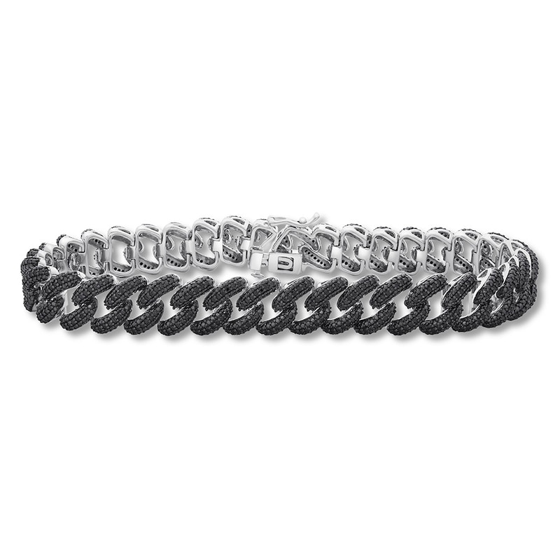 Main Image 1 of Men's Black Diamond Link Bracelet 1-1/2 ct tw Sterling Silver 8.5