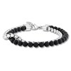 Thumbnail Image 1 of Men's Black Onyx Bead & Box Chain Bracelet Stainless Steel 8.5"