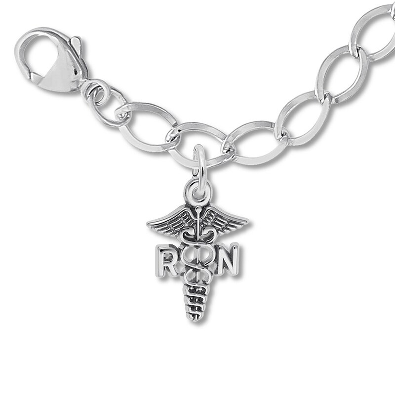 RN Caduceus Charm Bracelet Sterling Silver 7"